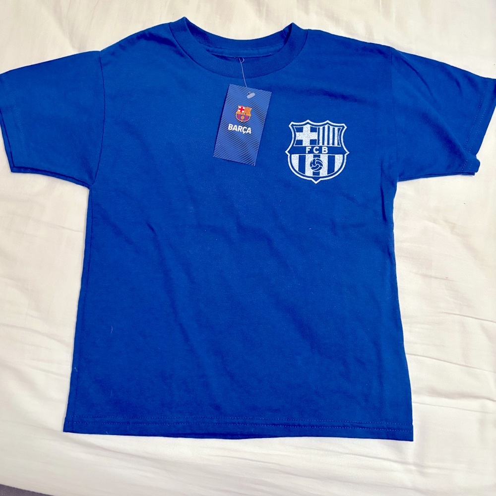 NWT: Kids FC Barcelona #9 Lewandowski Blue Short Sleeve Tee Size S World Cup!